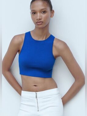Mango Royal Blue Cropped knitted top NWT